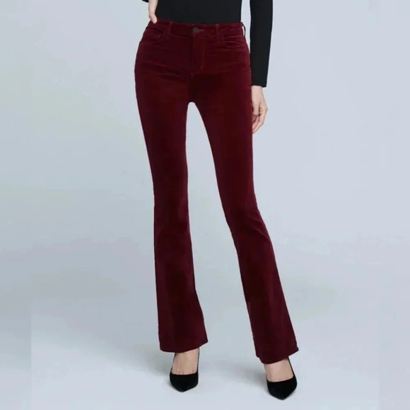 L'Agence Stevie High Rise Velvet Jean Straight Flare Black Cherry Burgandy 25 - Picture 1 of 16